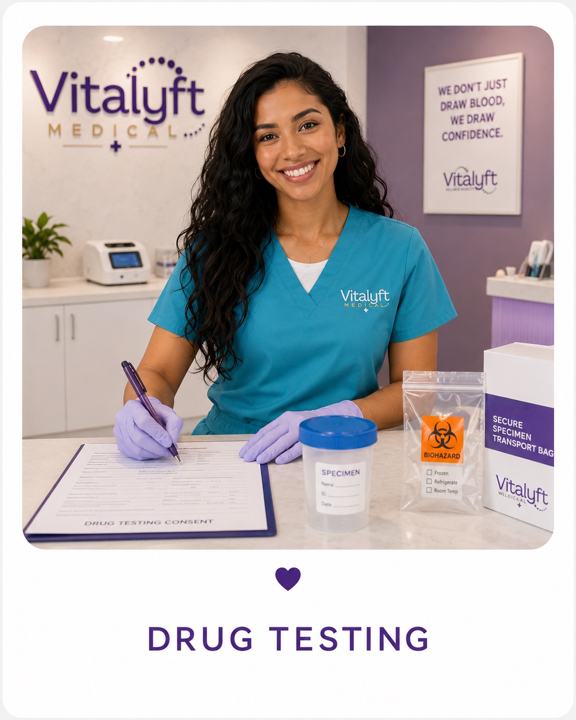 Vitalyft Medical drug-testing collection materials in a professional setting
