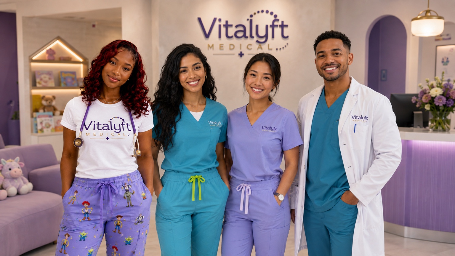 The diverse Vitalyft Medical collection team in a welcoming clinical setting